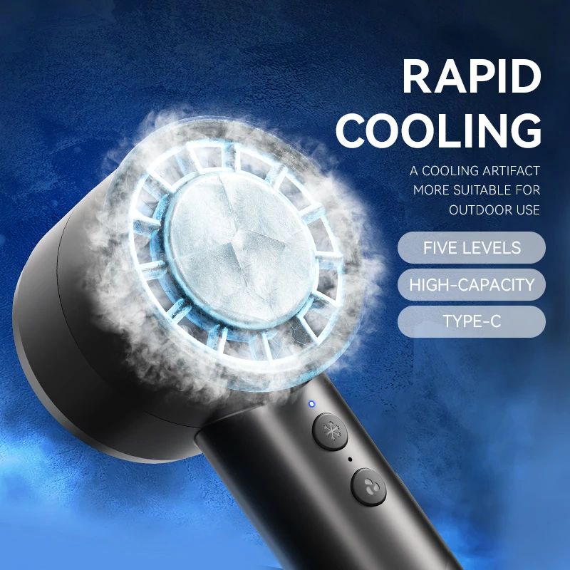 Silent High-speed Led Display High Wind Power USB Charging Fan Handheld Small Fan Refrigeration Air Conditioner Portable