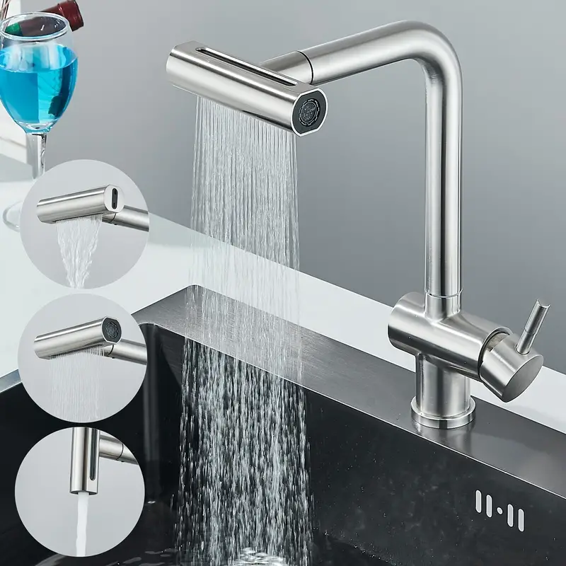 Faucet Waterfall Outlet Splash Proof Kitchen Universal Rotating Bubbler 360° 4 Modes Multifunctional Water Tap Nozzle Extension