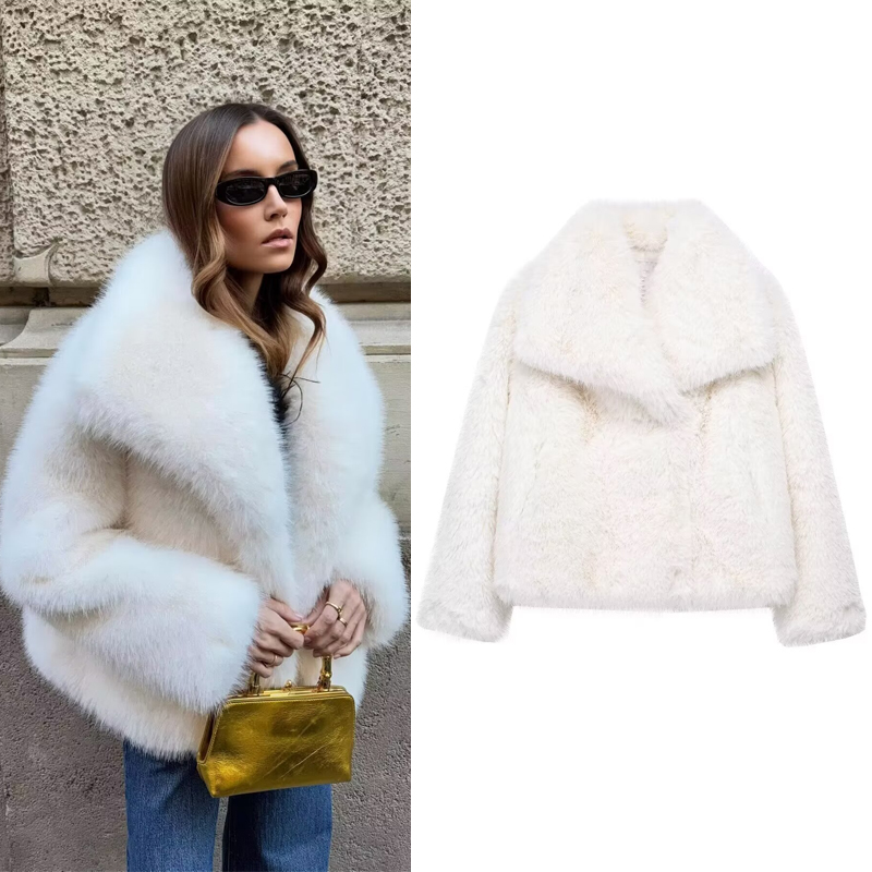 HXAO blanc fausse fourrure manteau 2024 femme nouveau en manteaux automne hiver fourrure peluche moelleux veste chaud rouge gris noir vêtements d'extérieur