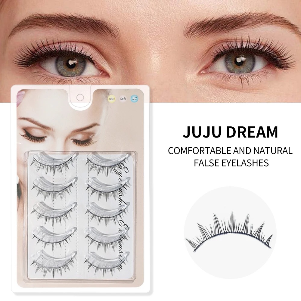 Long false eyelashes extensions 5 rows 10 pairs natural look slim strip lashes for eye makeup