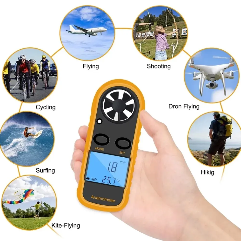 Digitale Anemometer-Taschen-Smart-Anemometer-Luftwind geschwindigkeit skala misst Wind geschwindigkeit und Temperatur genau