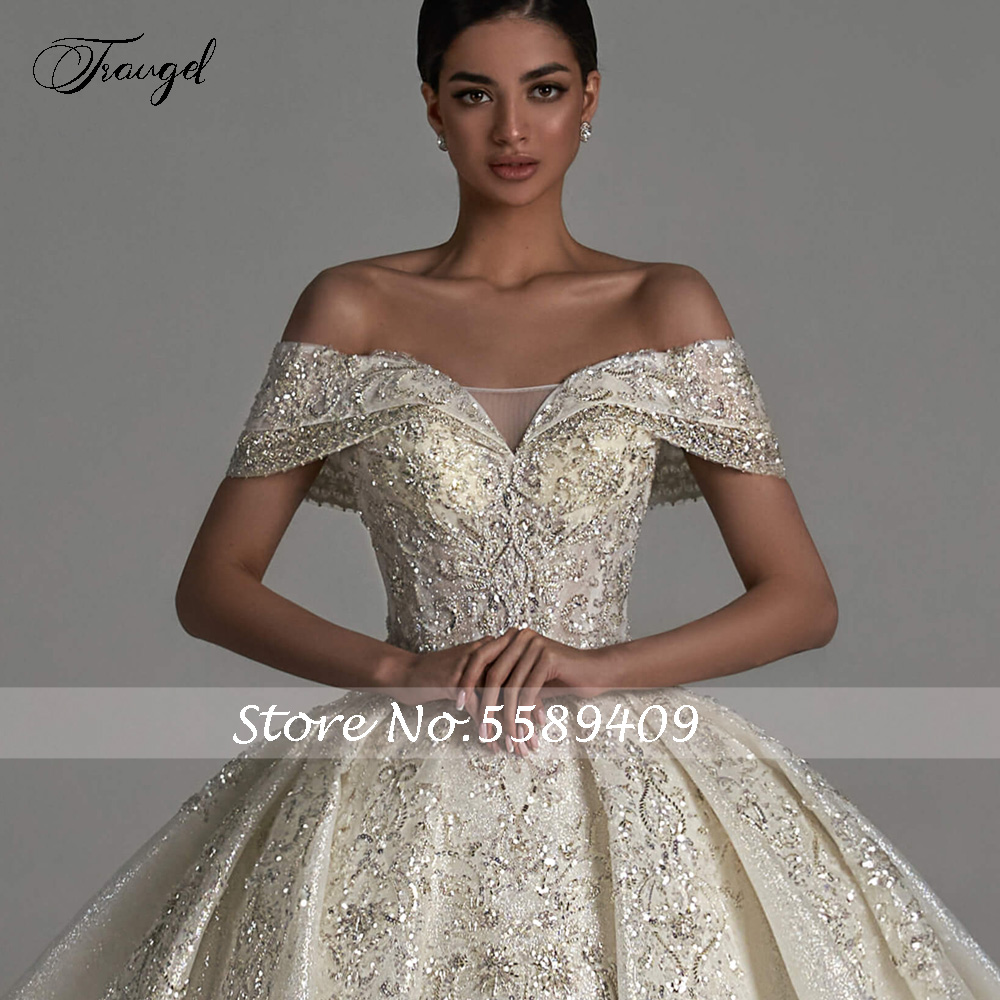 Maßgeschneiderte Ballkleid-Prinzessin-Hochzeitskleider mit Herzausschnitt, schulterfrei, Robe De Mariee, glänzendes Brautkleid mit Spitze und Perlen