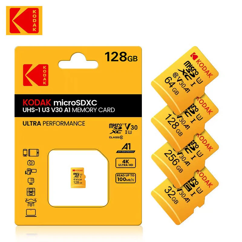 Kodak 32GB-256GB Micro SD Memory Card - High Speed ​​Class 10 U3 UHS-I for Smartphones, Digital Cameras, Tablets and Drones