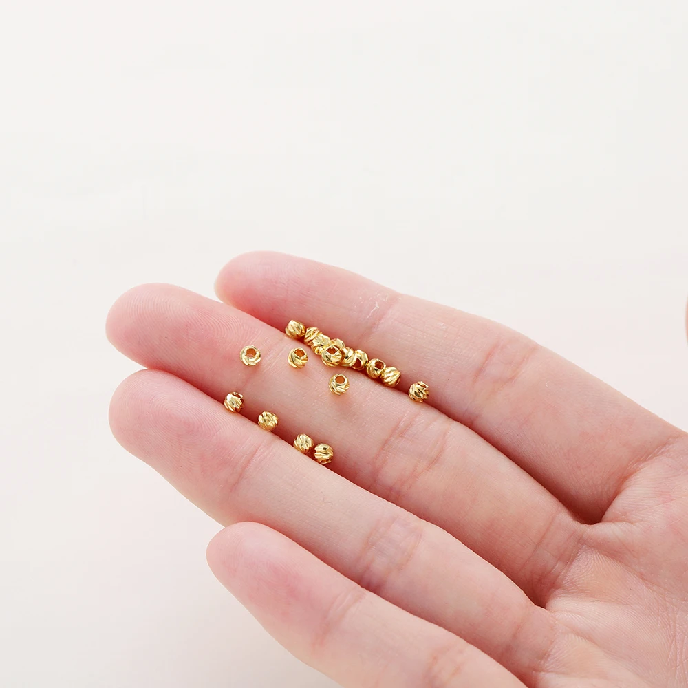 DIY ジュエリーアクセサリー 14 K/18 K ゴールドメッキストライプカットフラワービーズ 2.5/3/4/5/6 ミリメートルスペーサービーズバルクハンドビーズ素材