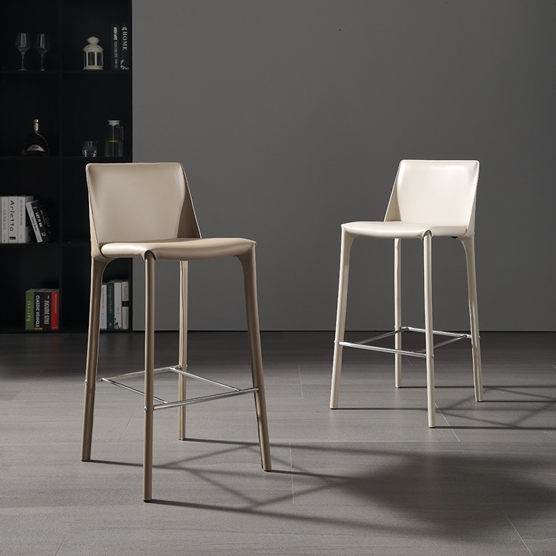 65/75cm, High Luxury Minimalist Italian Style Bar Chair, Bar, Home, Cafe, Front Desk High Stool, Saddle Leather Material