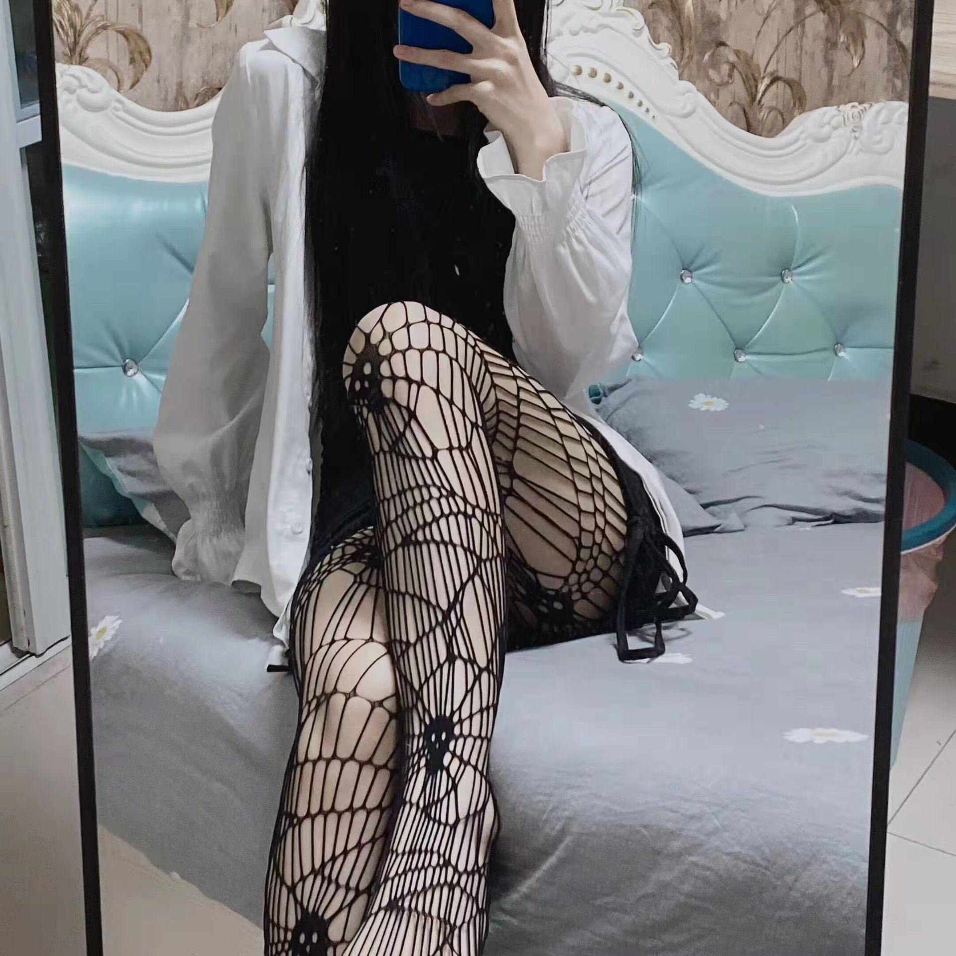 คลาสสิก Lolita Hollowed Out ลูกไม้ตาข่ายถุงน่อง Bottomed Pantyhose ผู้หญิงเซ็กซี่สาวญี่ปุ่น Gothic Punk Retro Spider Web Tights