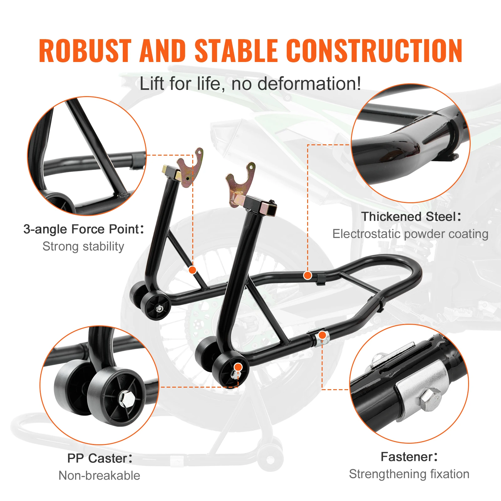 VEVOR Motorcycle Stand Lift, 850lbs Front Rear Combo Stand Lift Stand, Front and Rear Wheel Fork Stand, U+L Fork Swingarm Spool