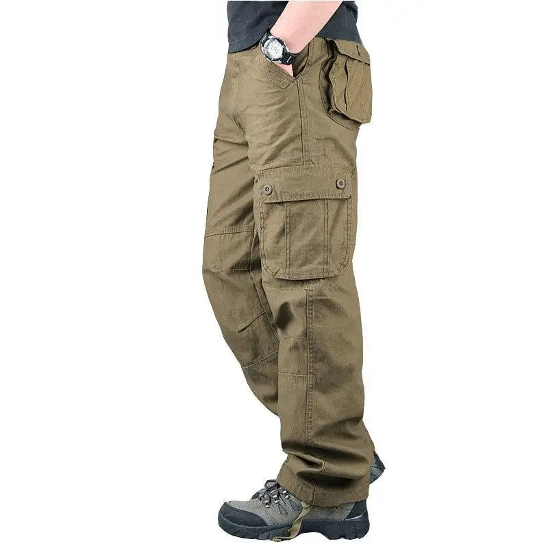 Estilo quente, elegante, calças de trabalho masculinas com vários bolsos, calças soltas, calças retas casuais de seguro de trabalho plus size