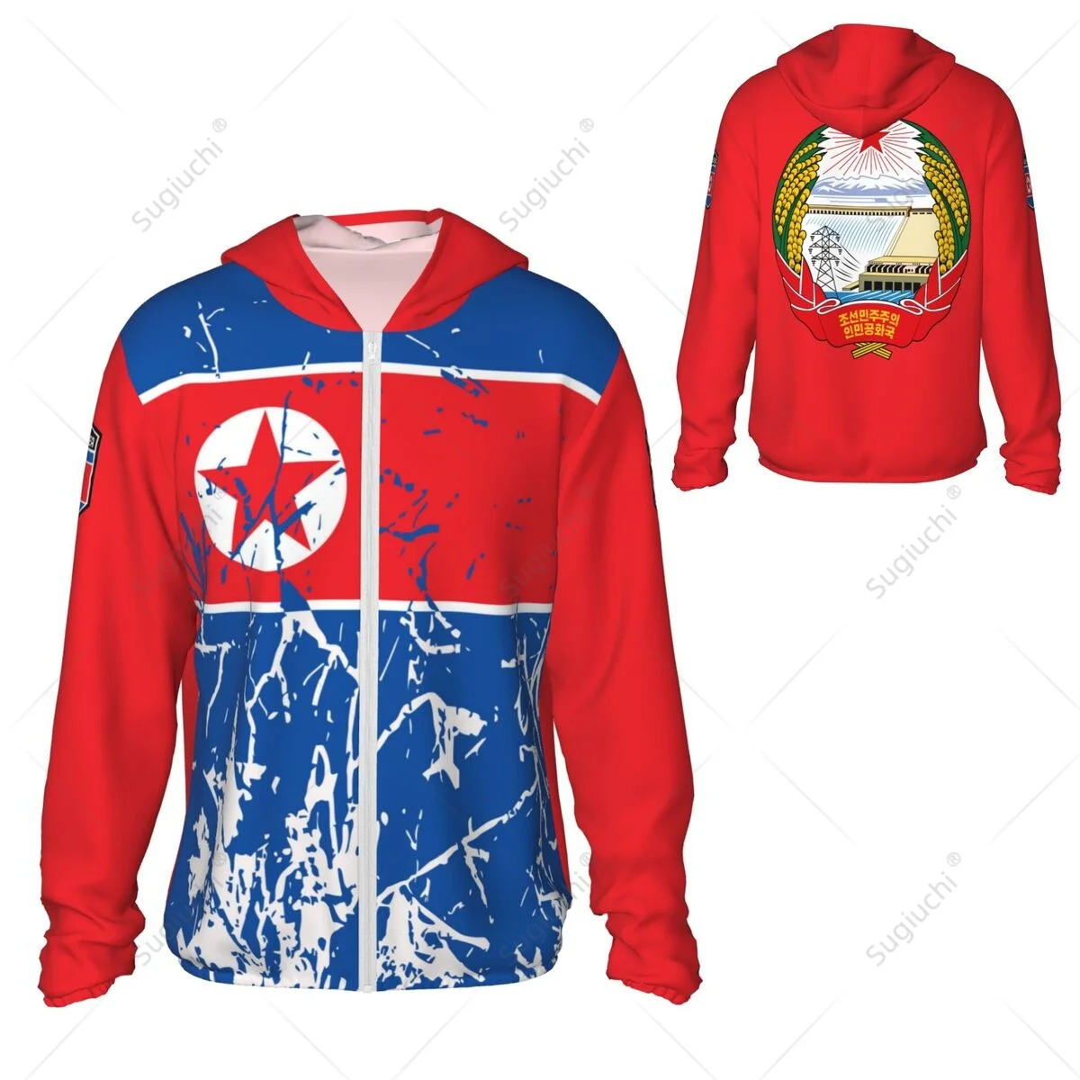 Nordkorea Flagge Sonnenschutz Hoodie Sonnenschutz Kleidung Angeln Radfahren Laufen Schnell trocknend Langarm mit Reißverschluss Polyester