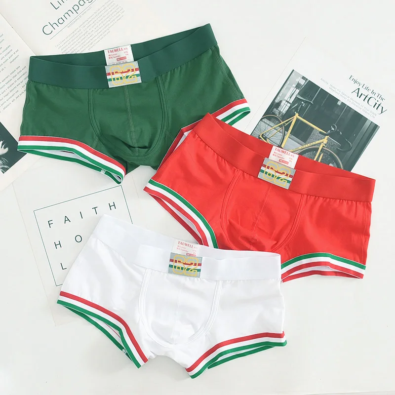 Celana dalam katun gaya Inggris pria, pakaian dalam kepribadian mewah pria huruf Boxer tren anak muda bernapas low rise
