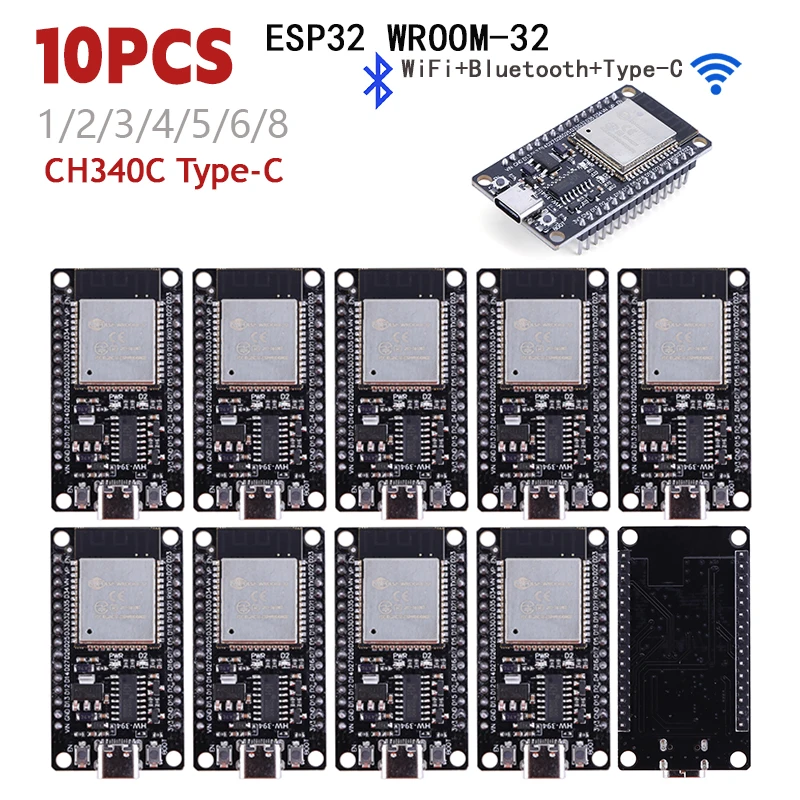 Placa de desenvolvimento ESP32 Nodemcu, Wi-Fi e Bluetooth Compatível, Tipo-C, 30Pin, Módulo ESP32 Nodemcu, 1-10PCs, ESP32-S