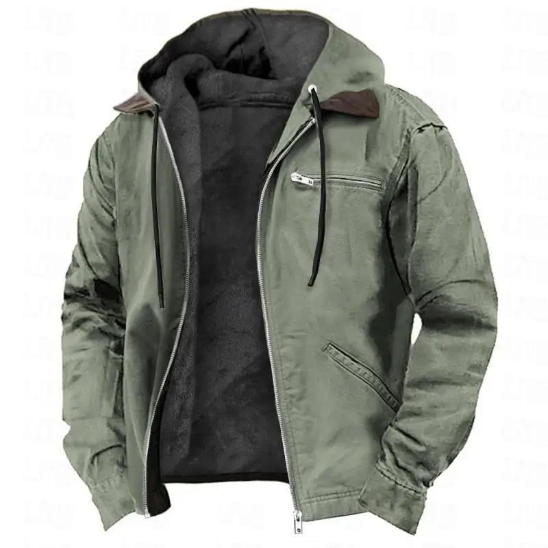 Homens outono inverno cor sólida com capuz roupas de algodão casual veludo zíper bolso com capuz jaqueta casaco moletom