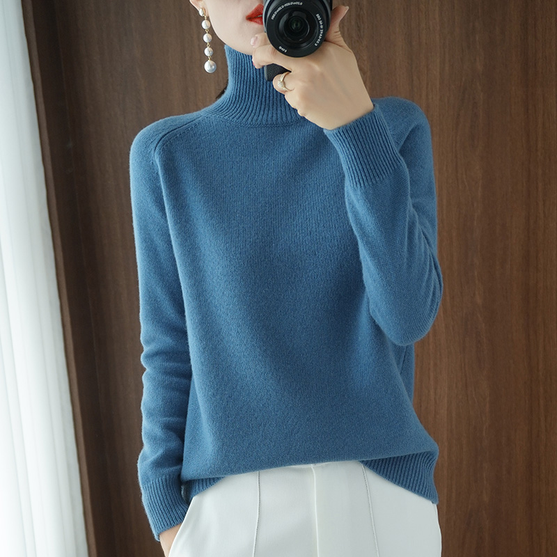 Turtleneck Merino Wool Pullover Basic Casual Cashmere Sweater Comfort Autumn Winter Women's Raglan Sleeve Clothing Tops