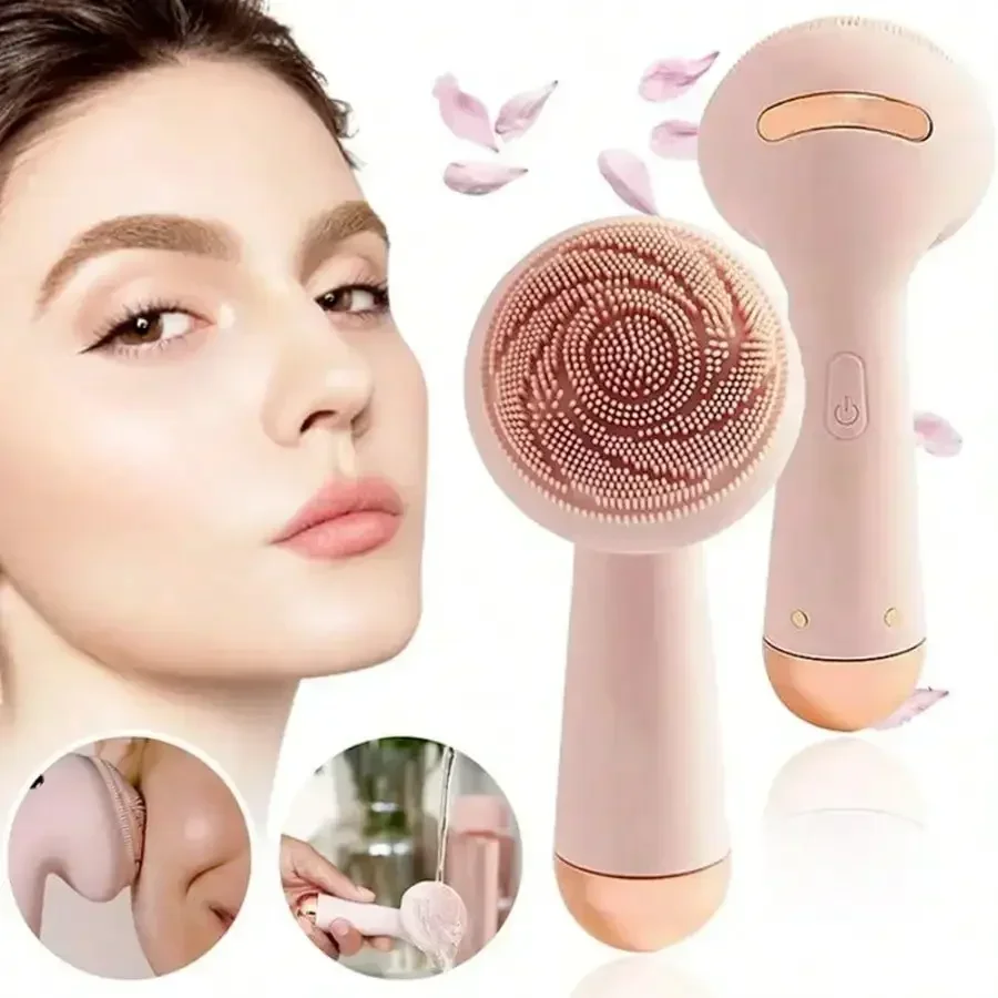 Escova elétrica de silicone, escova facial, massageador de pele, carregamento sem fio, limpeza, vibração à prova d'água, instrumento de beleza, cuidados