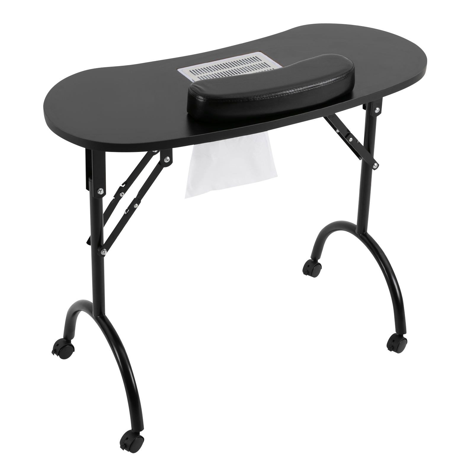 Maniküretisch, klappbarer Nagelschreibtisch mit Tragetasche, tragbar, mit Rollen, integrierter Staubsammler, Schwarz