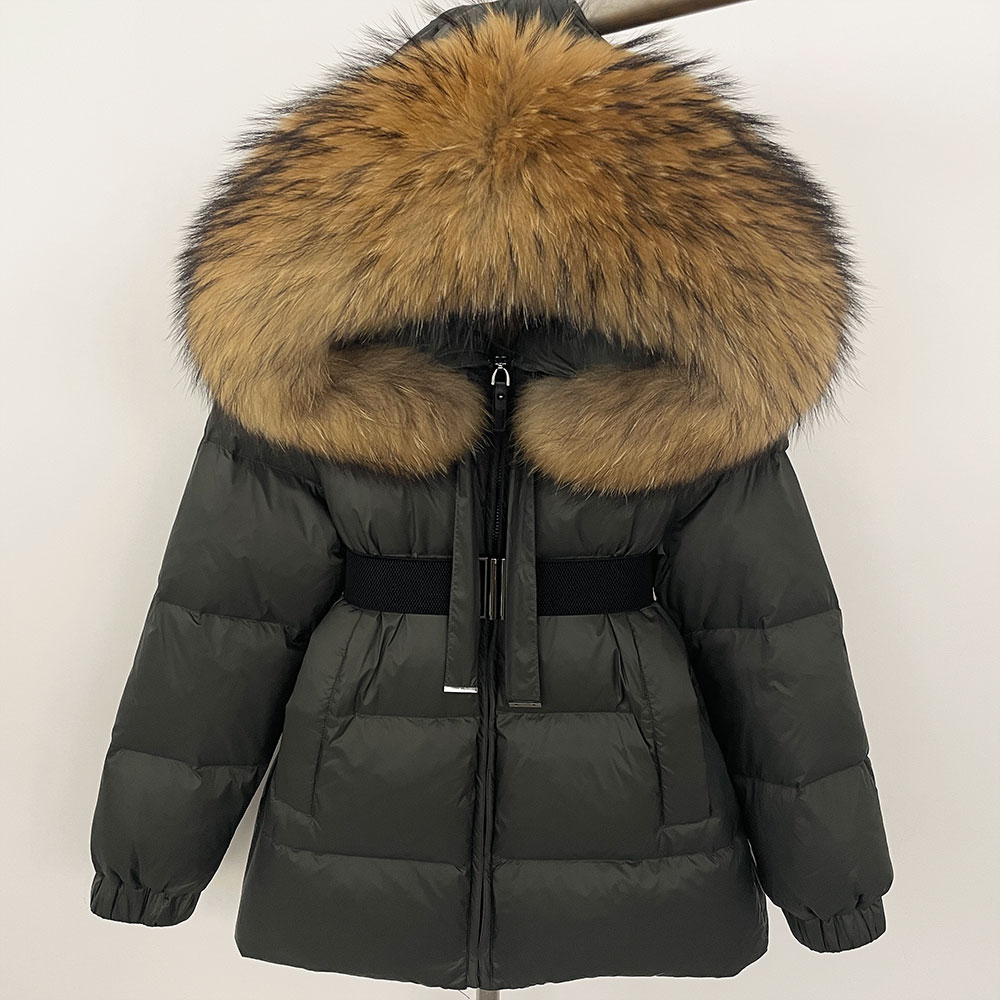 OFTBUY Enorme Echte Wasbeer Bont Capuchon 2024 Korte Puffer Jas Vrouwen 90% Eend Down Jas Winter Vrouwelijke Veer Parka waterdicht