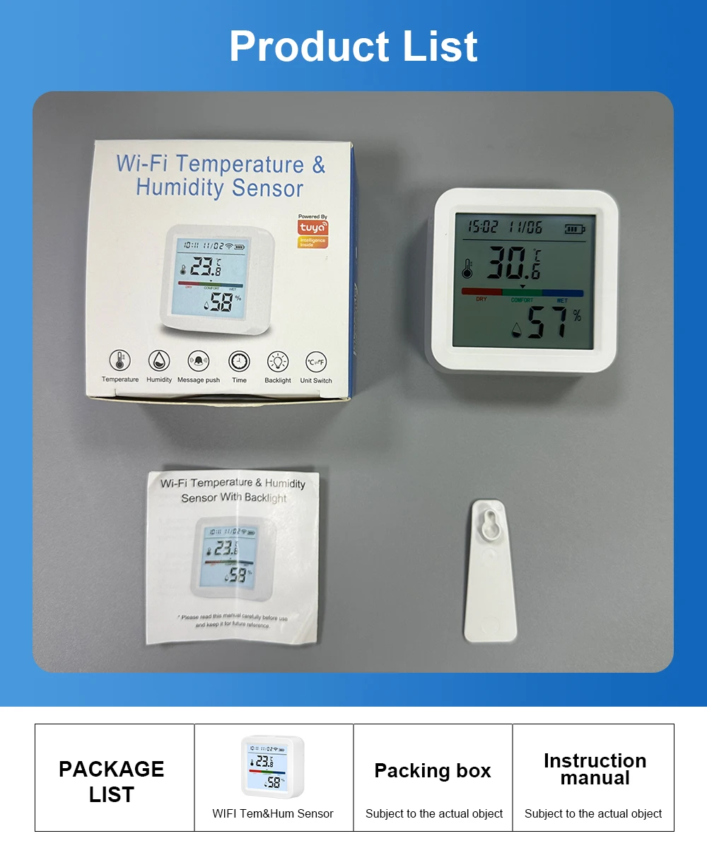 Tuya-Sensor inteligente de temperatura y humedad, WiFi/Zigbee con retroiluminación, higrómetro interior, termómetro, Control por voz a través de Alexa y Google