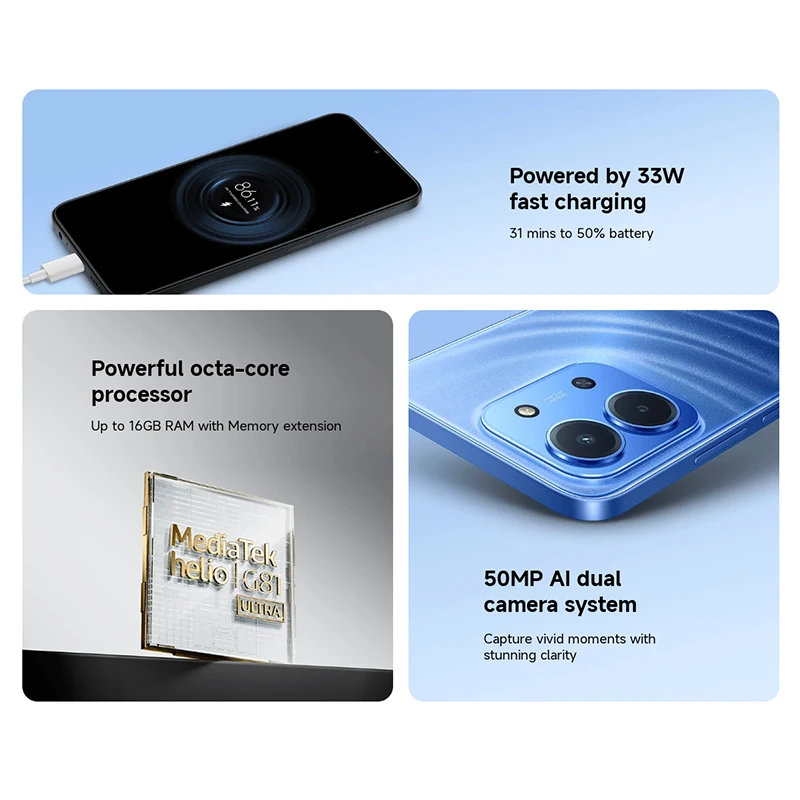 Смартфон Xiaomi Redmi 15C, глобальная версия, основная камера 50 МП, 120 Гц, 6,9 дюйма, точечный дисплей, зарядка 33 Вт, MediaTek Helio G81-Ultra