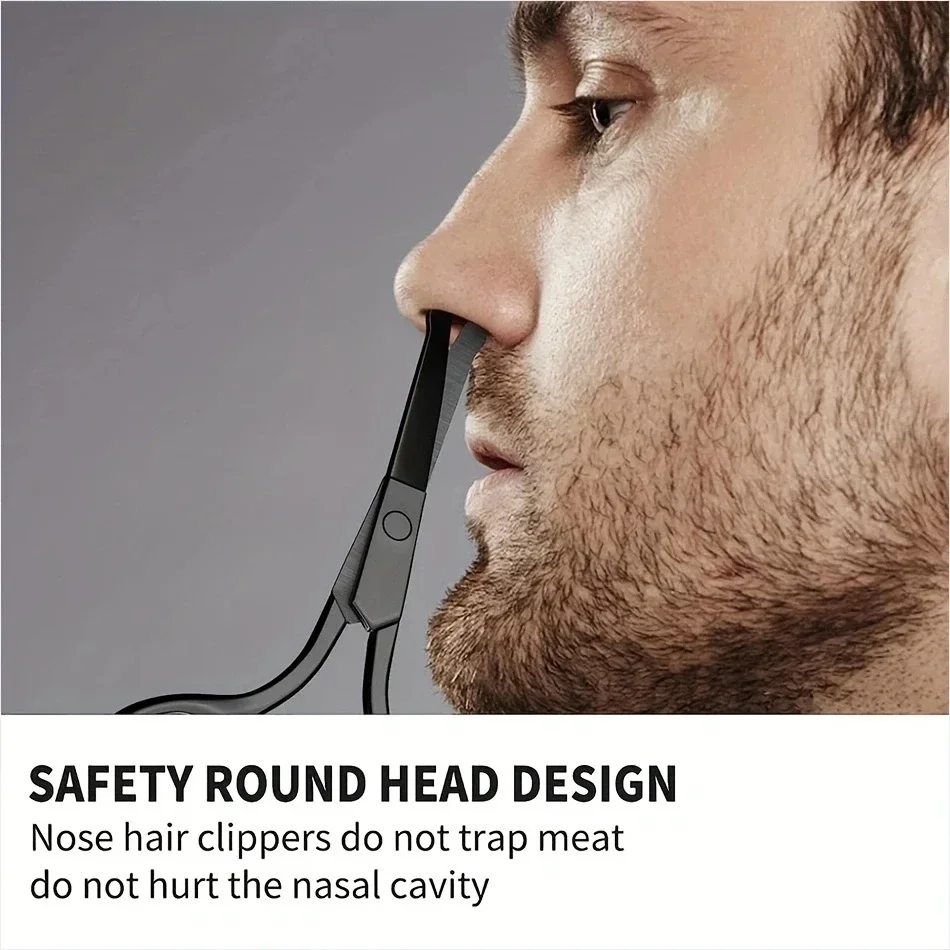 Tijeras seguras para el pelo de la nariz, cabeza redonda negra de acero inoxidable unisex (no daña la nariz)