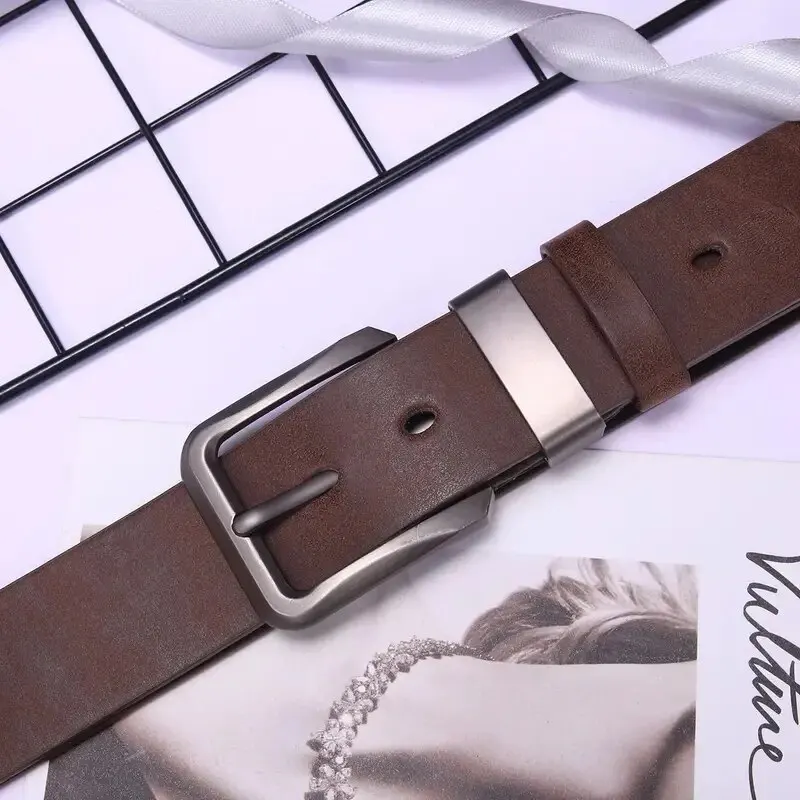 Cinto masculino com fivela de agulha de metal, tendência de negócios ou lazer, cinto autêntico de alta qualidade emparelhado com jeans, cinto de trabalho plus size