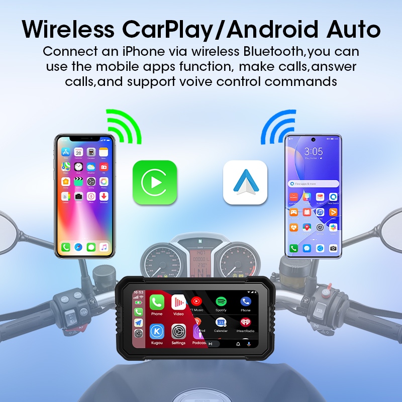 Portátil 6.25 polegada motocicleta navegação gps sem fio carplay android auto dvr gravador de unidade moto monitor wifi ipx7 à prova dwaterproof água