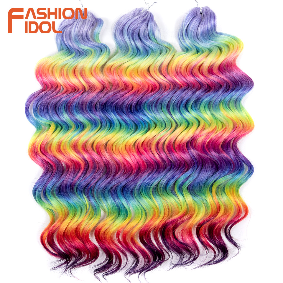 Moda ídolo 24 Polegada profundo ondulado paixão torção crochê cabelo sintético tranças de crochê arco-íris encaracolado trança extensões de cabelo