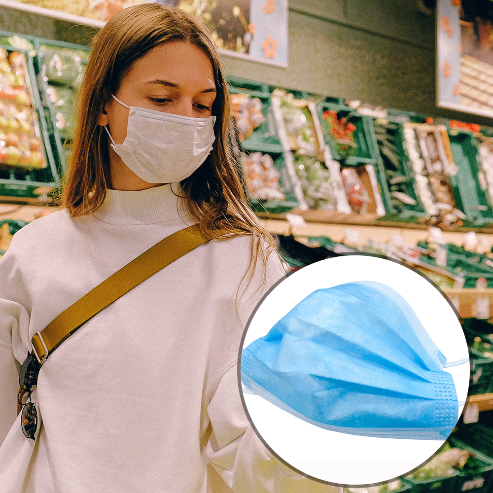 成人用使い捨てフェイスマスク,3層カバー,青と白,50および200ユニット