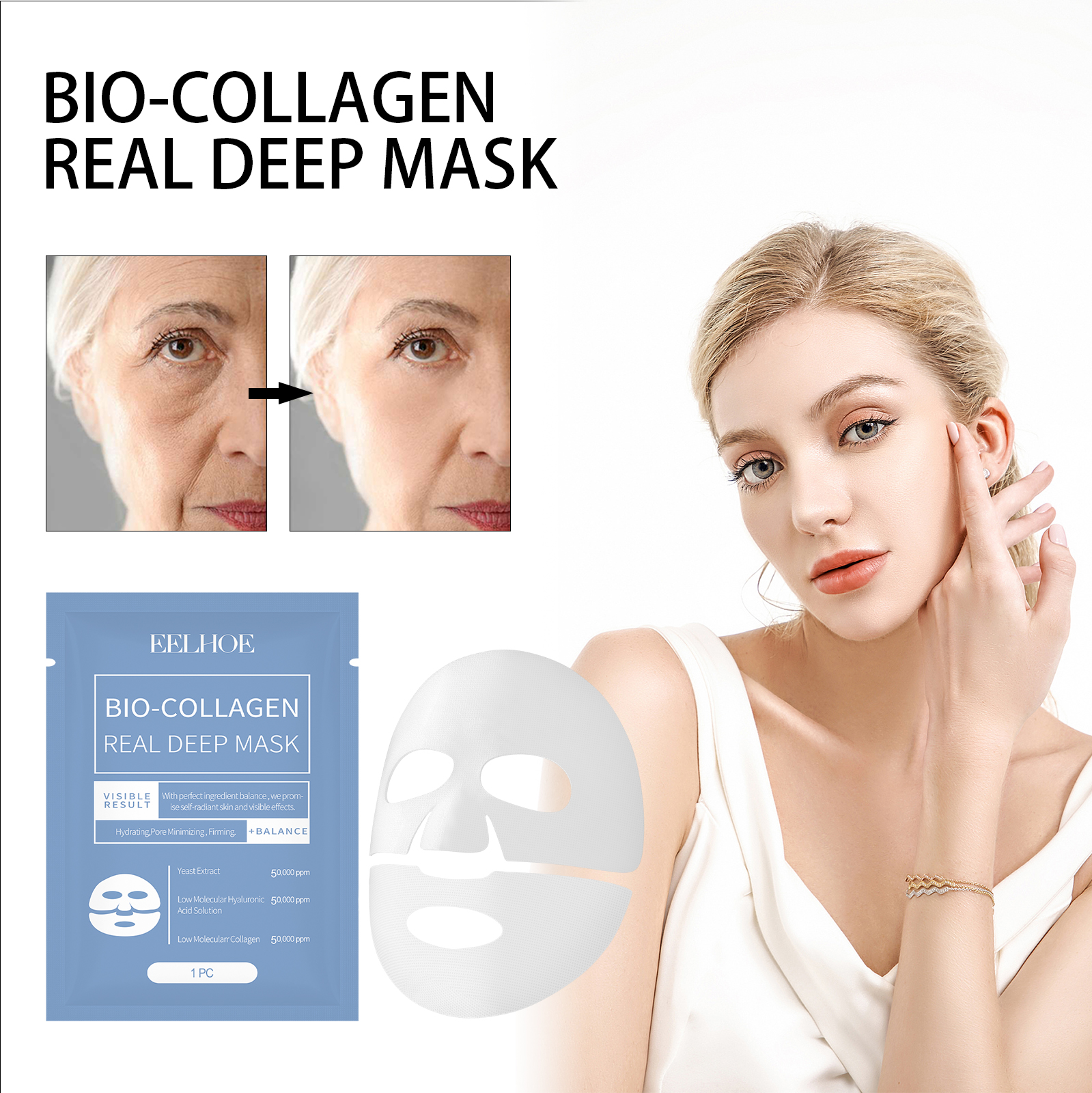 Bio Collagen Moisturizing Facial Mask ยกกระชับผิวหดตัวรูขุมขนลดริ้วรอยบนใบหน้าและริ้วรอยผิวกระจ่างใส