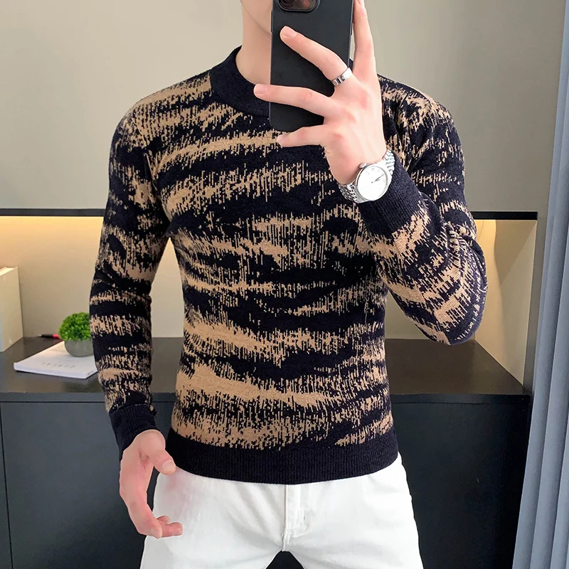 Herbst Winter Samt Gestrickte Pullover Männer Langarm Casual Business Pullover Komfortable Warme Vielseitige Soziale Pullover Tops