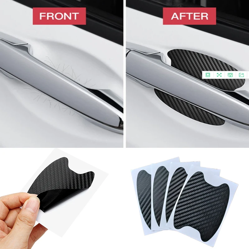 4 piezas de película protectora para manija de puerta de coche, pegatinas de fibra de carbono, cubiertas resistentes a los arañazos, accesorios exteriores, película para coche