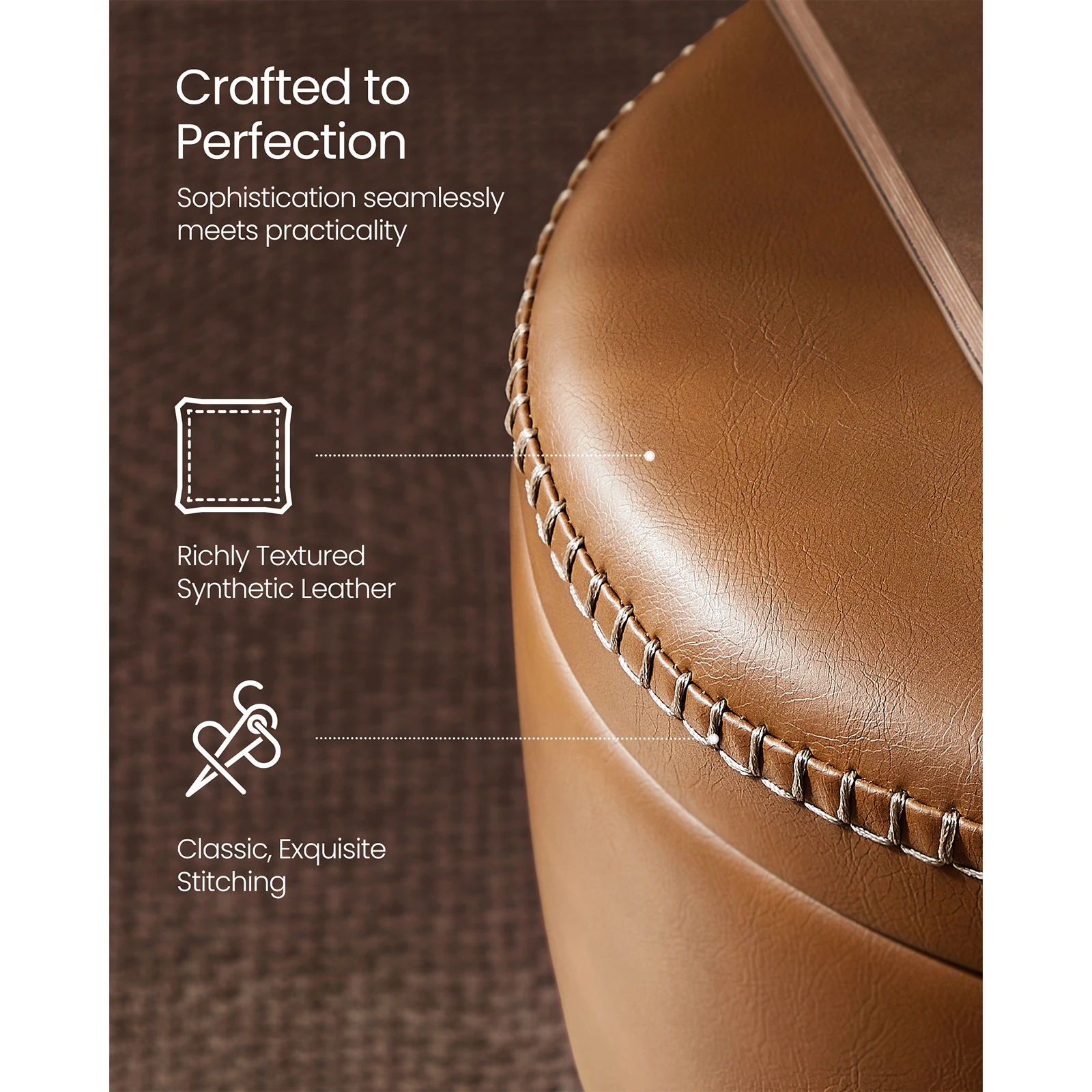 VASAGLE EKHO Collection - 360  Swivel Bar Stool, Height Adjustable Barstool with Storage, Synthetic Leather with Stitching