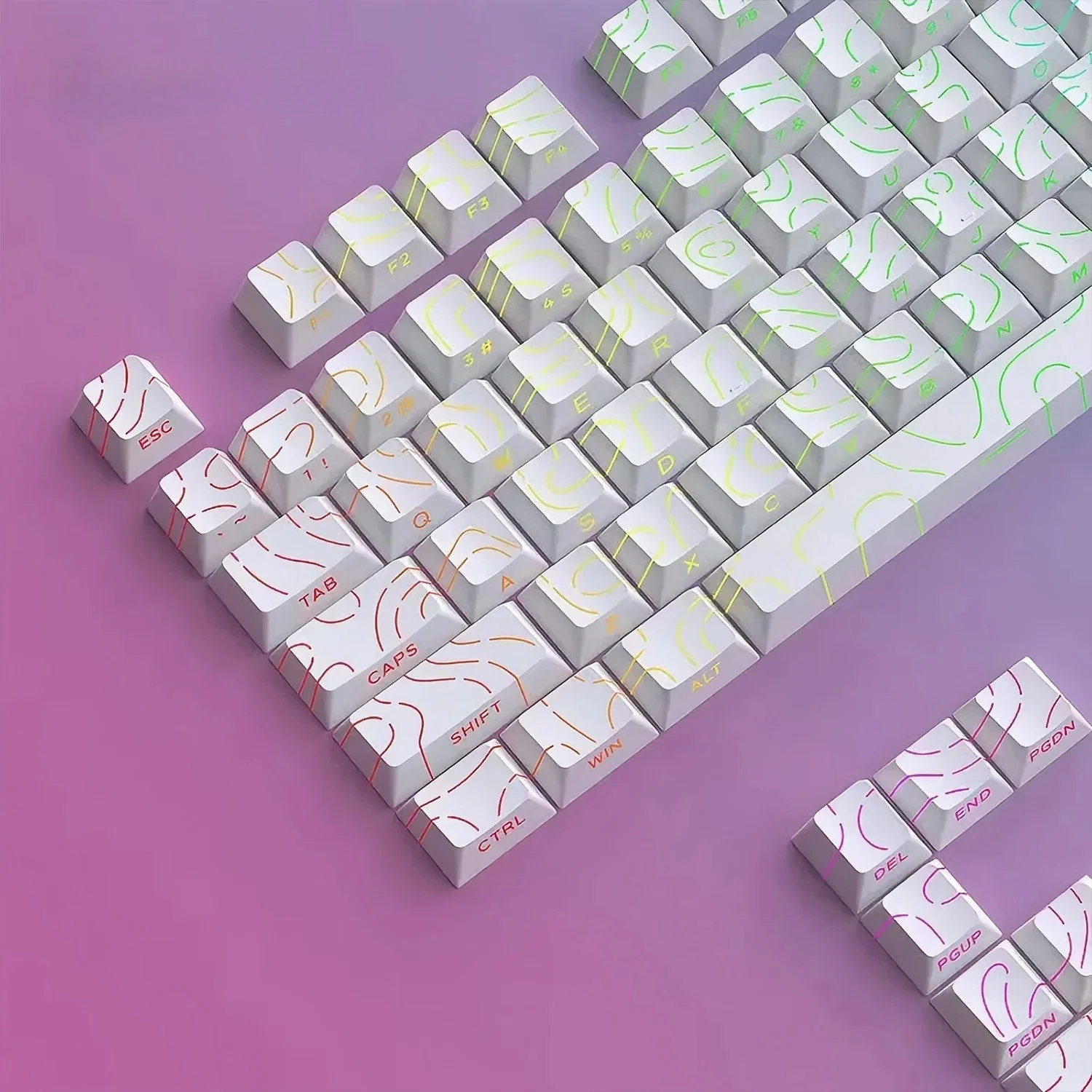 New Topographic Keycaps 4.0 Version Shine Through 98 Key PBT Cherry Profile Side Print Backlit for MX Gamer Mechanical Keyboard