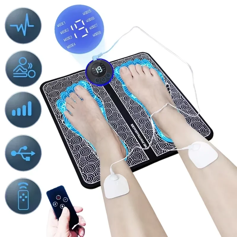 Massaggiatore plantare Cuscinetto di stimolazione Massaggio elettrico plantare con telecomando 8 modalità 19 livelli di forza Leggero Allevia la pressione del piede