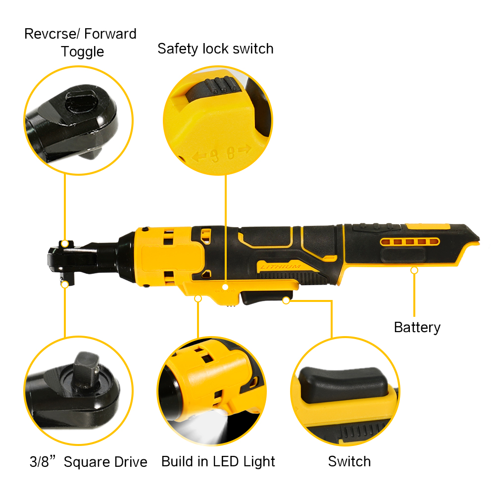 Chave de catraca elétrica 500n.m, driver sem fio, remoção de impacto, porca de parafuso, 3/8 ", ferramentas elétricas para bateria dewalt 18v-21v