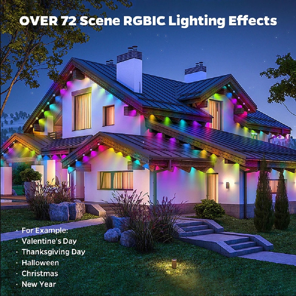 196FT/147FT/98FT/49FT Permanent Outdoor Lights RGB+IC Smart Christmas Lights String Waterproof for New Year Holiday Decorations