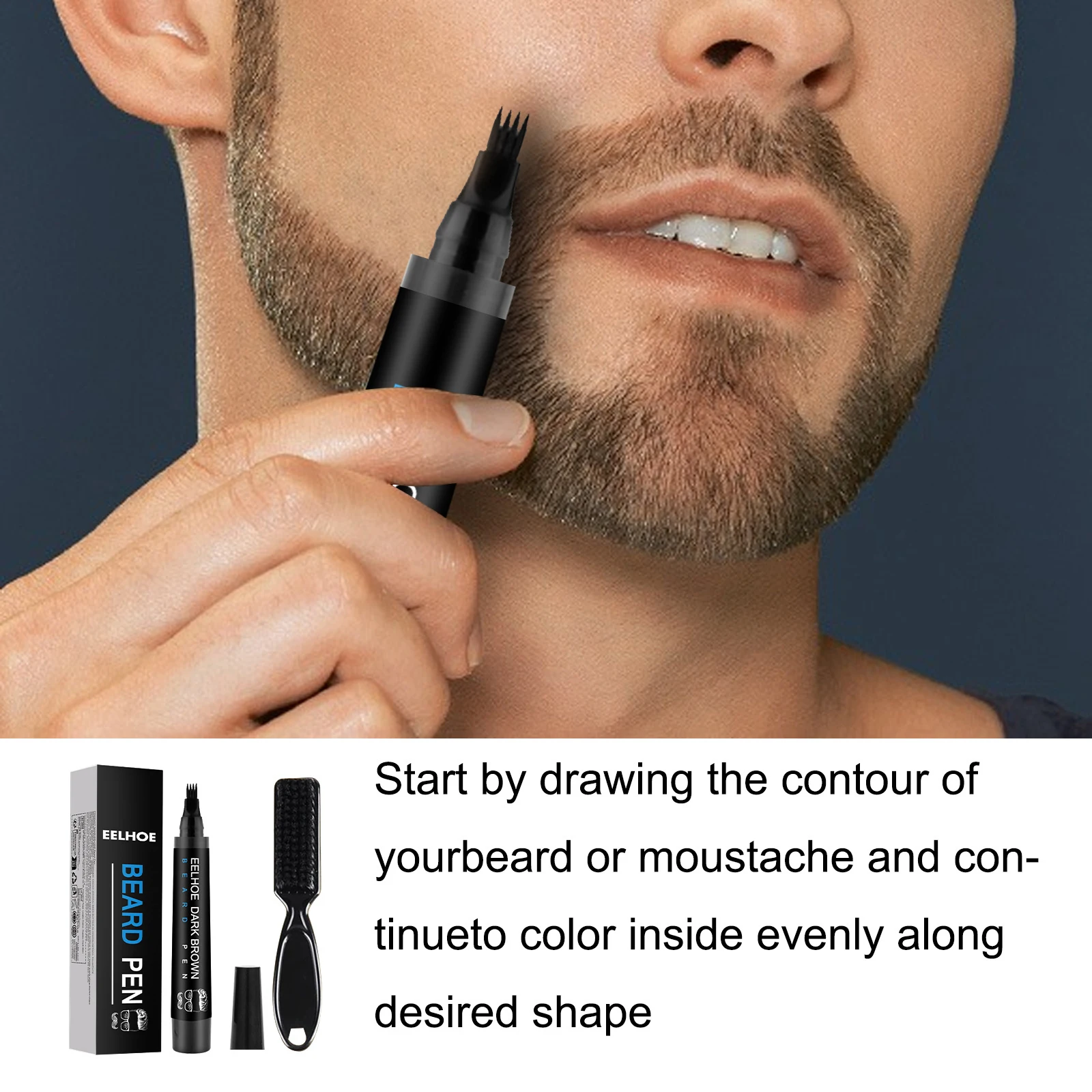 Caneta de enchimento de cabelo com kit de escova, preto/marrom, à prova d'água, quatro pontas, lápis de enchimento de barba para cabelo, sobrancelha, cílios, barba, enchimento de cabelo