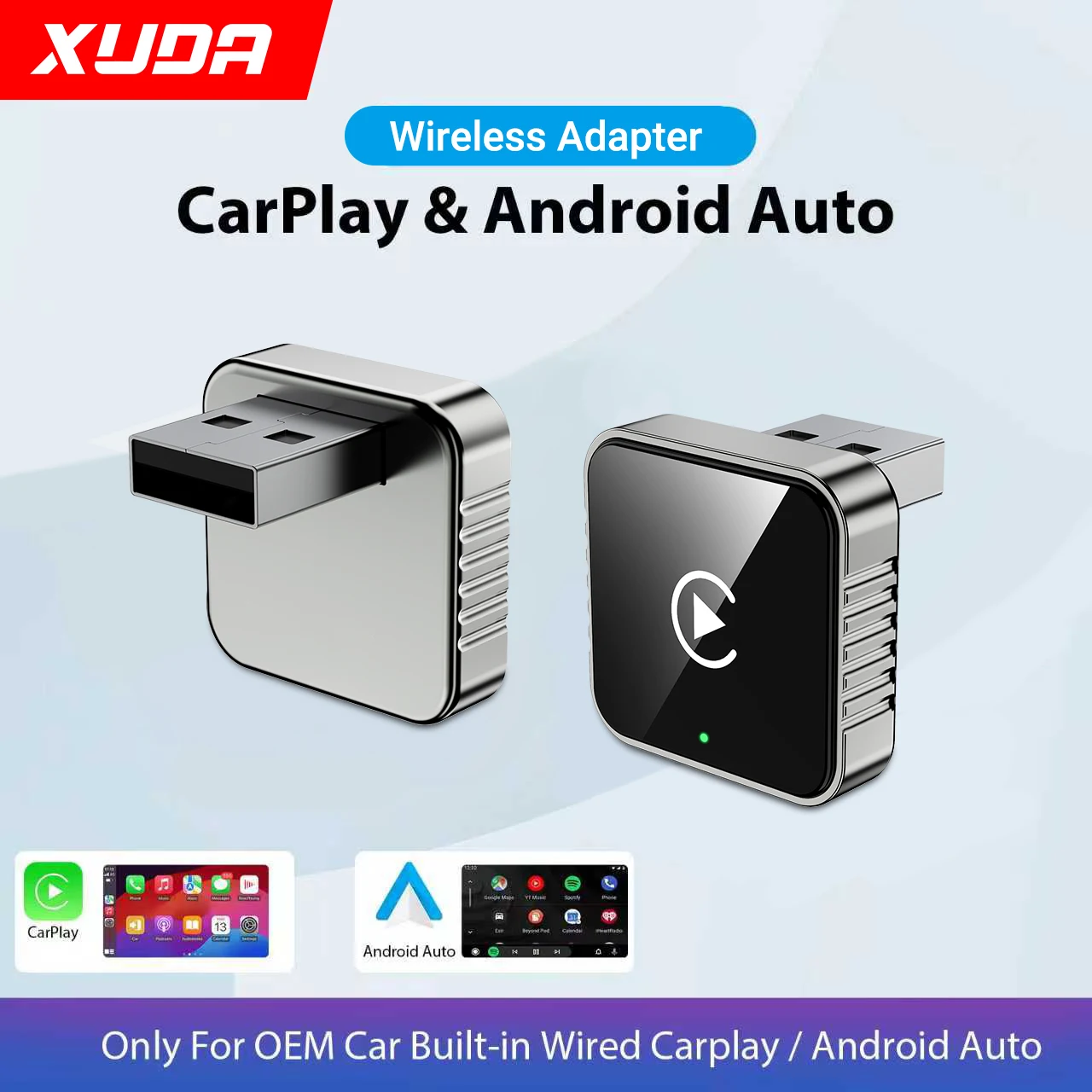 XUDA 2-in-1 verkabelt mit kabellosem CarPlay-Android-Auto-Adapter für OEM-Autoradio mit USB-Dongle, Smart Mini Box, Plug-and-Play-Blueto