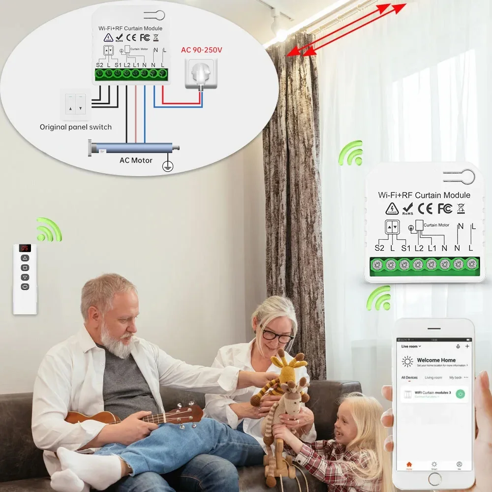 Interruptor de cortina Wifi Rf, módulo de persiana enrollable Tuya Smart Life, 433mhz, Control remoto 5 en 1, para persianas de ventana y puerta de garaje, Alexa