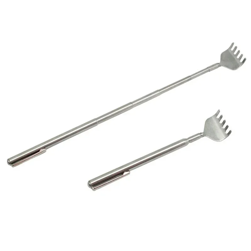 สแตนเลส Retractable Scratcher แบบพกพา Telescopic Back Scratcher Itch เครื่องมือนวดปรับขนาดเหล็กปากกา-ประเภทคลิป