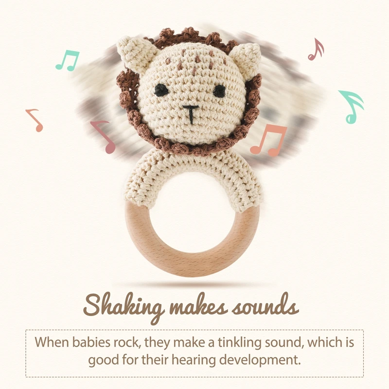เพลงเด็ก Rattle ยางกัดของเล่นทารกแรกเกิดโครเชต์สิงโตสุนัขแหวนไม้สร้อยข้อมือ Rattle Soother ยางกัดของเล่นทําด้วยมือของเล่นเด็ก