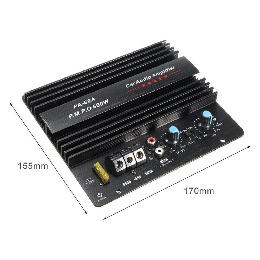 Woopker 600W Amplifier Board 12V Car Audio Power Amplifier Board Lossless Subwoofer Bass Module High Power 4 Ohm Mono Channel