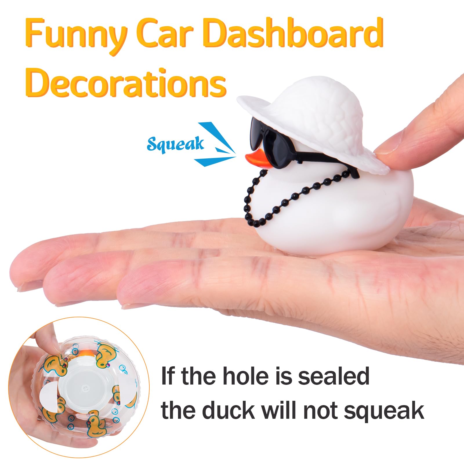 Rubber Duck White Duck Car Decorations Cute Car Accessories Dashboard Car Ornament with Cowboy Hat Swim Ring Colour Necklace