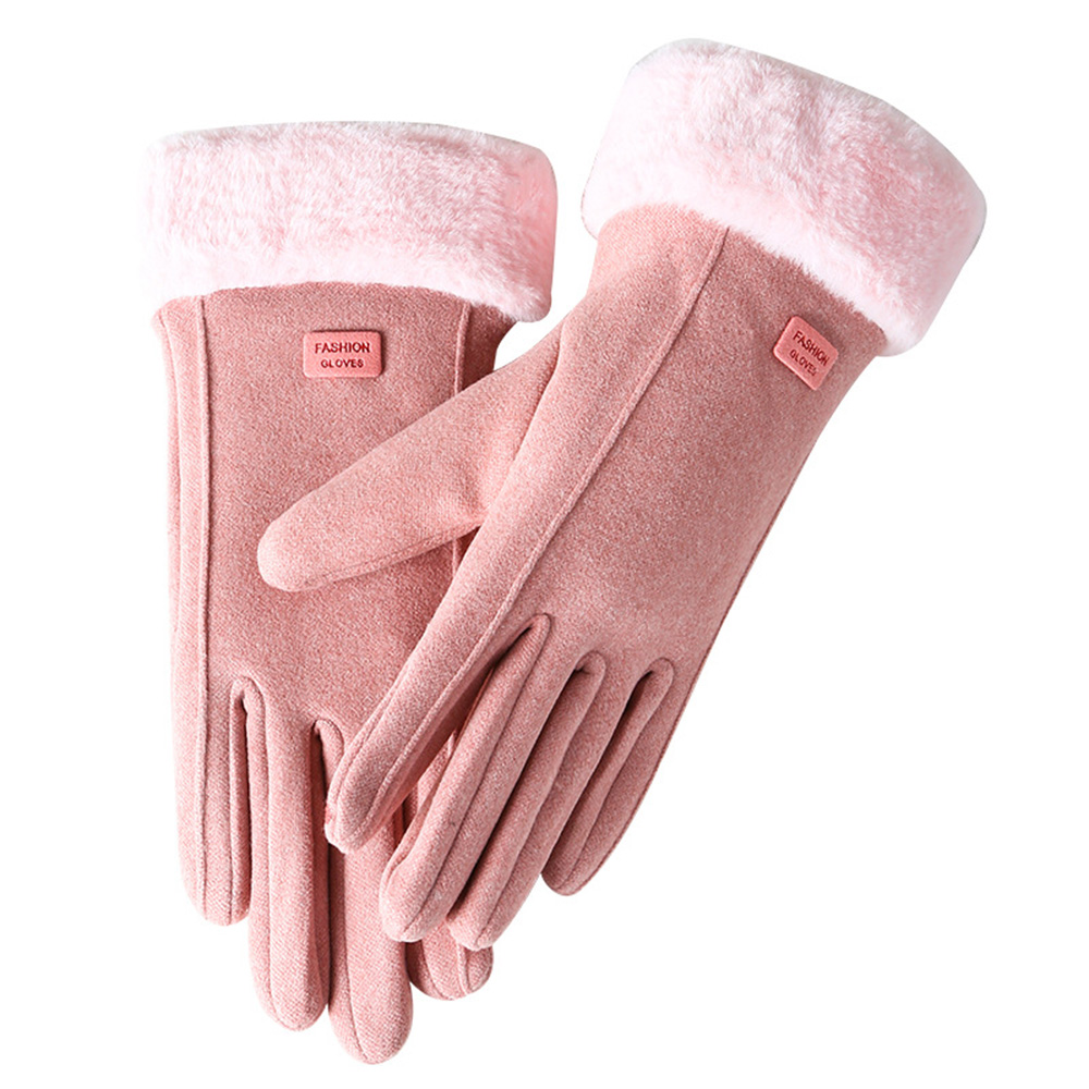 Guantes de felpa gruesos de invierno para mujer, Guantes de gamuza cálidos a la moda para exteriores, Guantes para conducir con pantalla táctil, manoplas deportivas para ciclismo