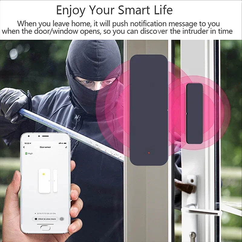 Zigbee Wifi Door Window Entry Sensor Security Burglar Magnetic Alarm Smart Life Compatible with Alexa Google Home Tuya
