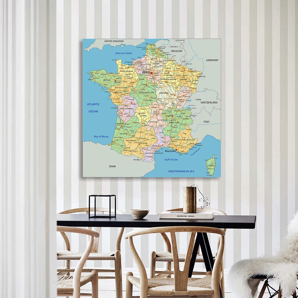 150*150Cm Politieke Kaart Van De Frankrijk In Franse Niet-geweven Canvas Schilderij Muur Poster Woonkamer home Decor Schoolbenodigdheden