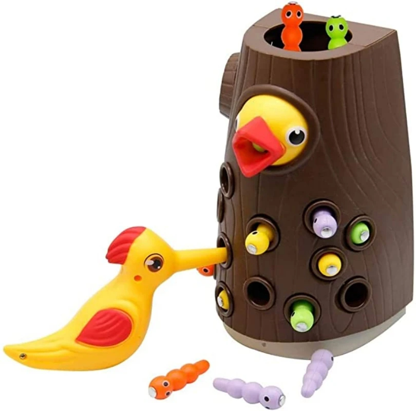 Brinquedo montessori pica-pau magnético captura minhoca insetos pequenos pássaros jogo de alimentação brinquedos para crianças cedo brinquedos educativos da família