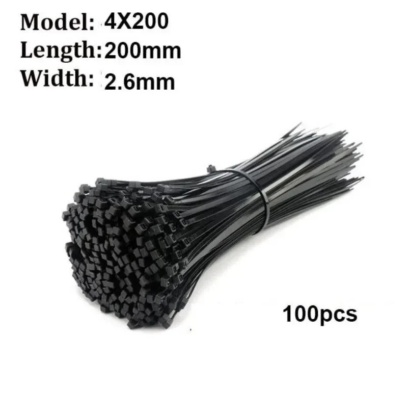 100ชิ้น4x20สีดำ0มม. ห่วงรัดยึดสายรัดสายไฟใช้ซ้ำได้สายรัดซิปถอดได้อเนกประสงค์กันการกัดกร่อน