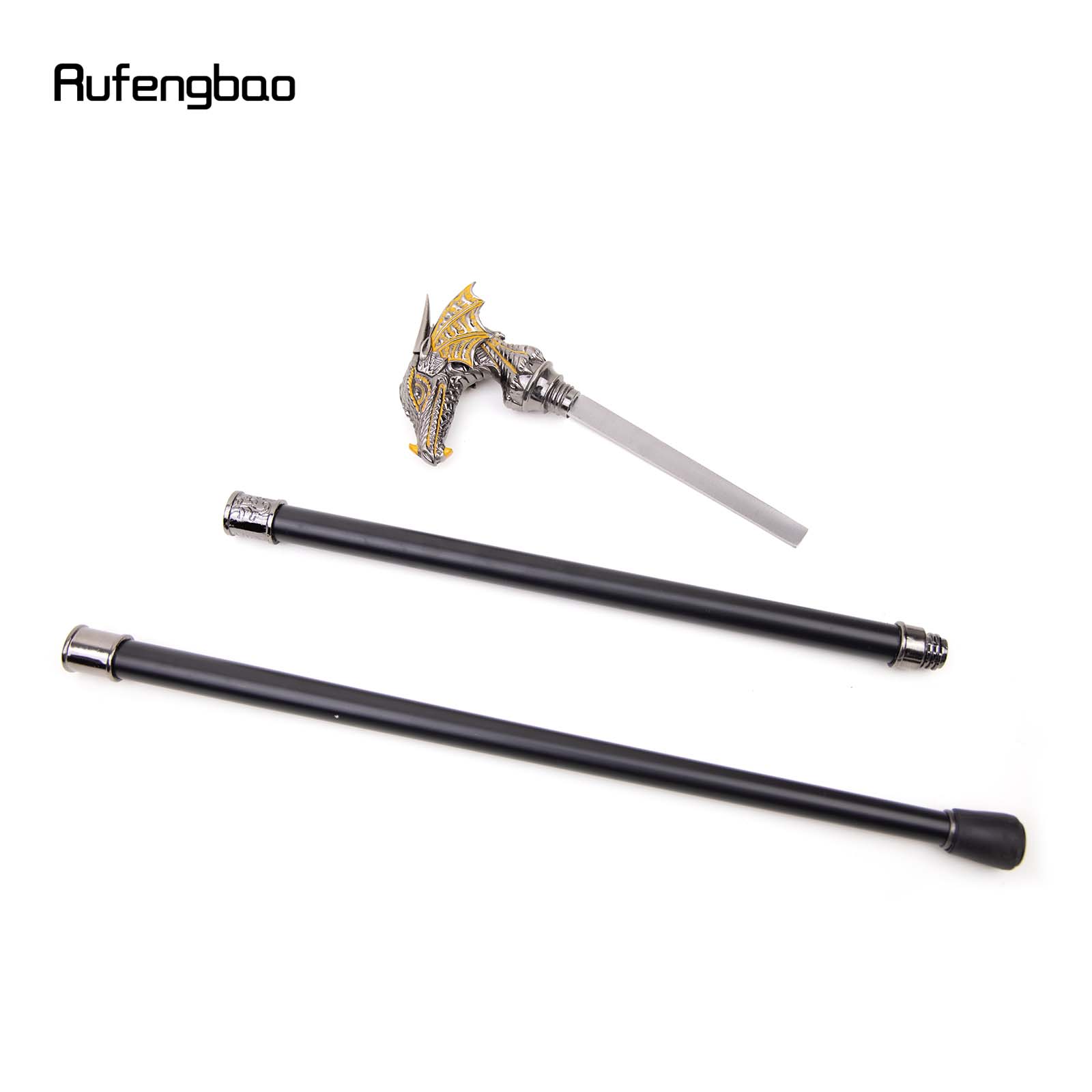 Ouro preto de luxo dragão cabeça bengala com placa escondida auto defesa moda placa cana cosplay crosier vara 93cm