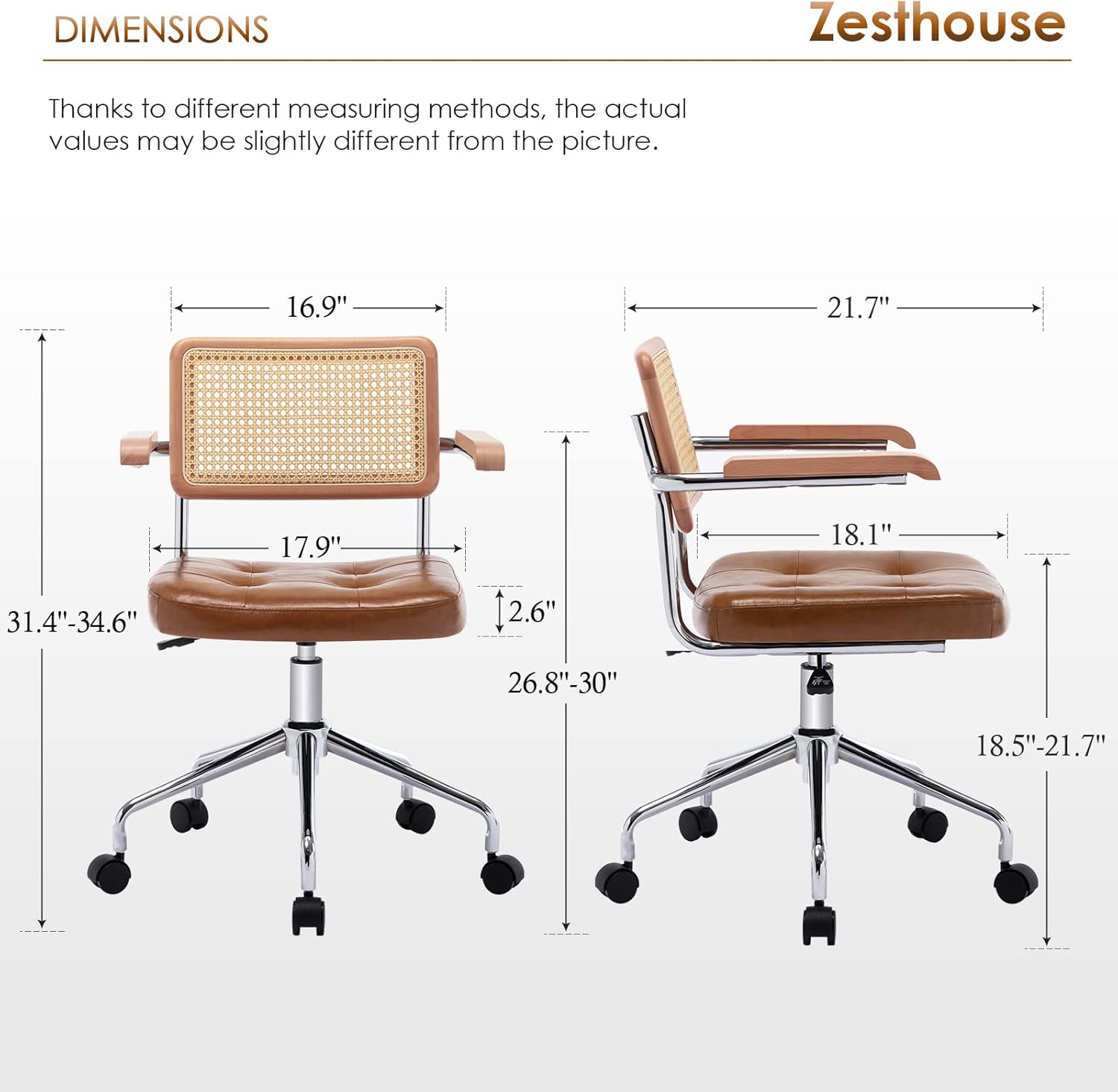 Cadeira moderna de escritório para casa, cadeira de mesa de couro com encosto de vime natural, ventilador para meninas e mulheres. Cadeira de trabalho para computador com altura ajustável
