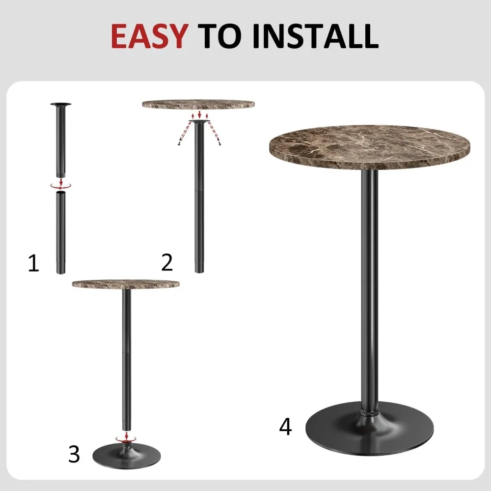 Bistro Pub Table Round Bar Height Cocktail Table Metal Base MDF Top Obsidian 23.8-Inch Top, 39.5-Inch Height